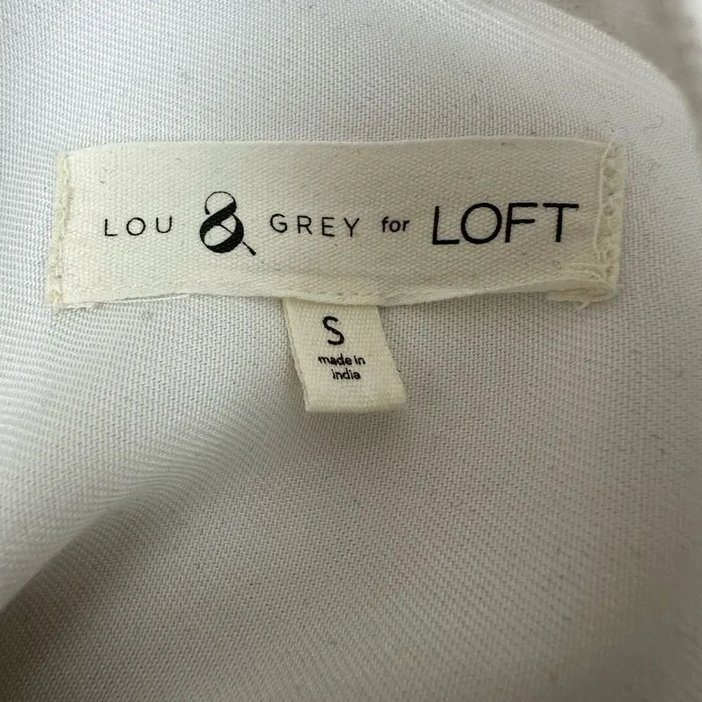 Lou & Grey Women's Size S Button Front Casual Blouse White Double Pockets Lyocel